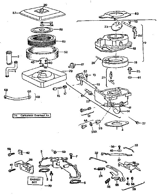 Air Cleaner-Carburetor Group Diagram and Parts List for 422400-422499 0758-01 Briggs and Stratton Engine